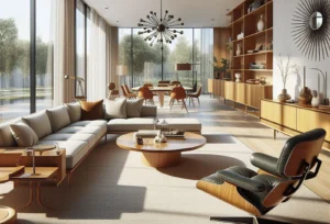 AI image of a midcentury modern living room